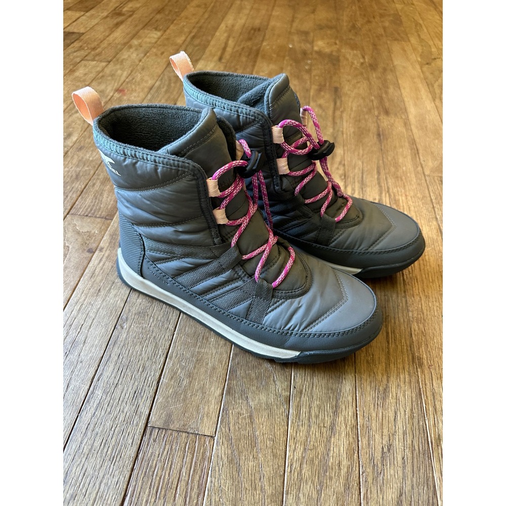Sorel Whitney II Waterproof Winter Boots Gray Pink Lace Up Puffer Women's Size 6